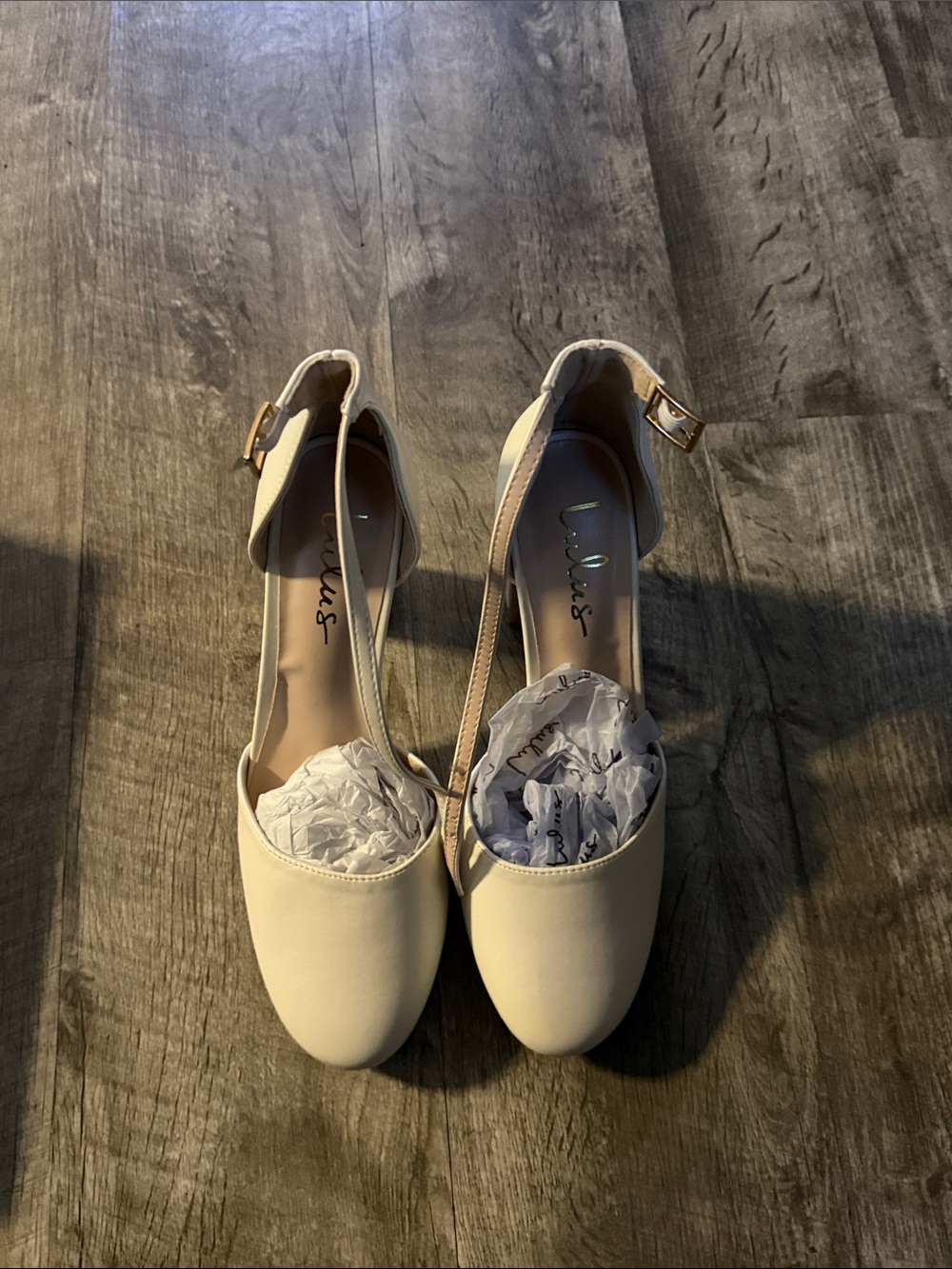 Unisa Cream Ankle-Strap Round-Toe Heels